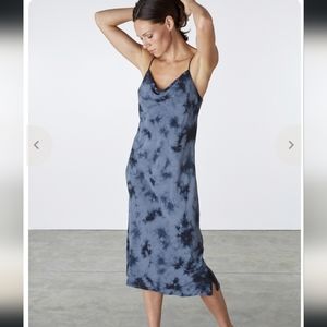 Sourcery 100% Silk Stevie Indigo Tie Dye Slip Dress y2k
